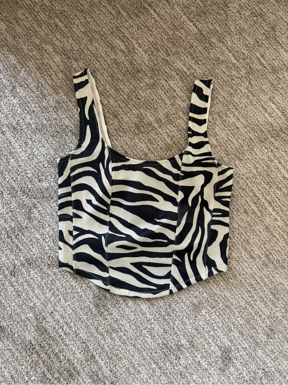H&M Zebra-Print Cropped Tank Top - Black & Cream